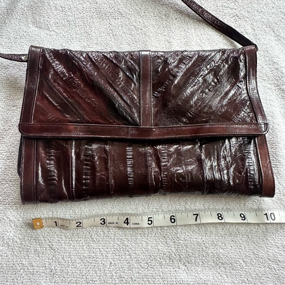 Vintage 70s Burgundy Red Eel Skin Leather Cross Body Purse &/or Clutch - Picture 11 of 12